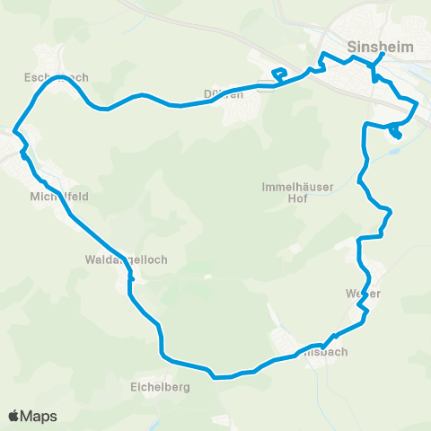VRN Sinsheim Sinsheim - Dühren - Waldangelloch - Weiler - Sinsheim map