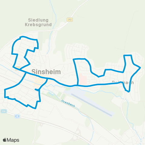 VRN Sinsheim Sinsheim - Südstadt - Gartenstadt - Rohrbach - Sinsheim map