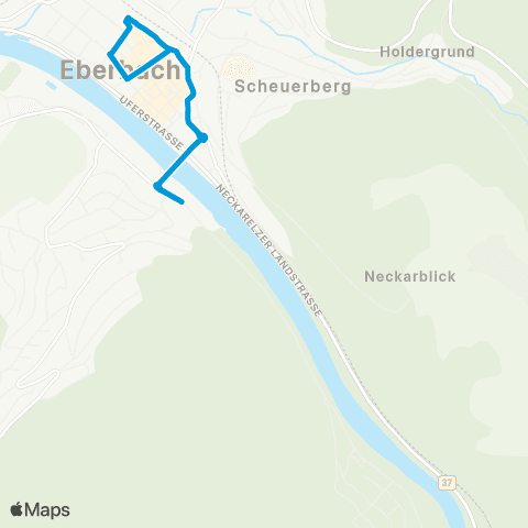 VRN Eberbach Bahnhof - Neuer Markt - Rockenau  und zurück map