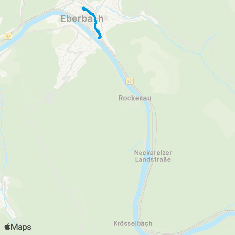 VRN Eberbach Bahnhof - Neuer Markt - Lindach  und zurück map