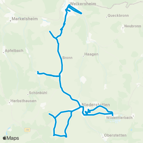 Verkehrsverbund Rhein-Neckar Niederstetten - Weikersheim map