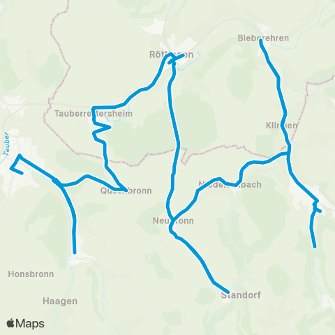 Verkehrsverbund Rhein-Neckar Weikersheim - Creglingen map