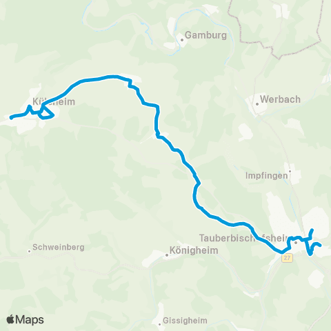 Verkehrsverbund Rhein-Neckar Külsheim - Tauberbischofsheim map