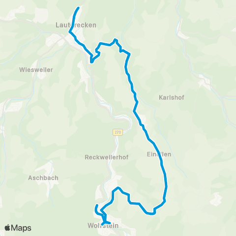 VRN Lauterecken - Sulzhof - Hohenöllen - Einöllen - Wolfstein und zurück map