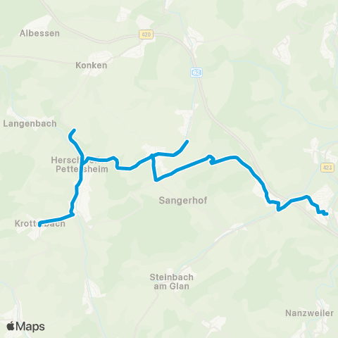VRN Glan-Münchweiler - Quirnbach - Liebsthal - Wahnwegen - Hüffler - Langenbach - Herchweiler-Pettersheim - Krottelbach map