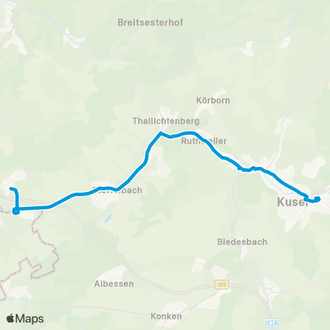 VRN Kusel - Diedelkopf - Ruthweiler - Thalichtenberg - Pfeffelbach - Reichweiler map