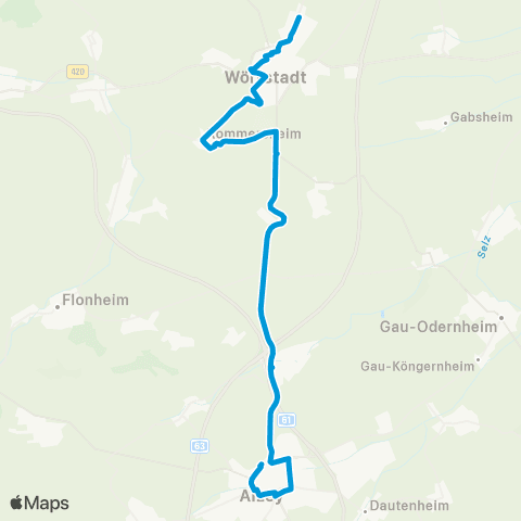 Verkehrsverbund Rhein-Neckar Alzey - Albig - Bermersheim - Rommersheim - Wörrstadt map