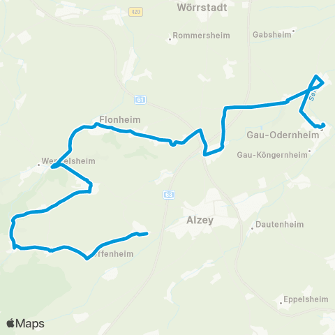 Verkehrsverbund Rhein-Neckar (Weinheim) - Bechenheim - Flonheim - Bermersheim - Biebelnheim - Gau-Odernheim map