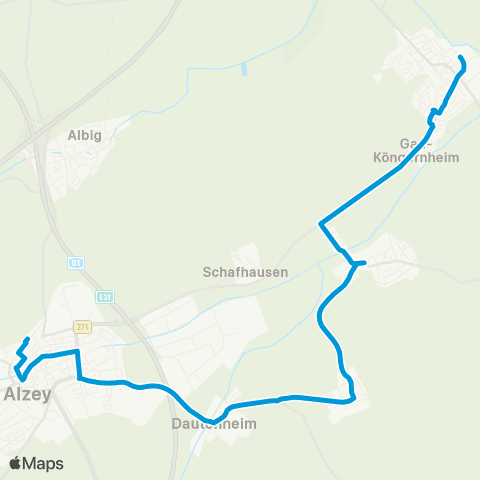 Verkehrsverbund Rhein-Neckar Gau-Odernheim - Framersheim - Alzey map