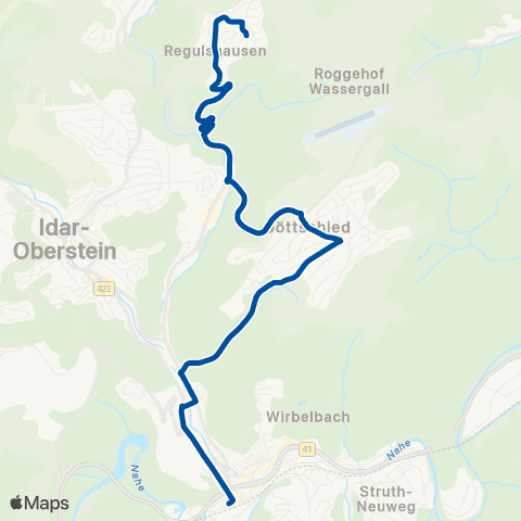 Rhein-Nahe Nahverkehrsverbund GmbH Regulshausen - Vollmersbachtal - Göttschied - Idar-Oberstein Bf map