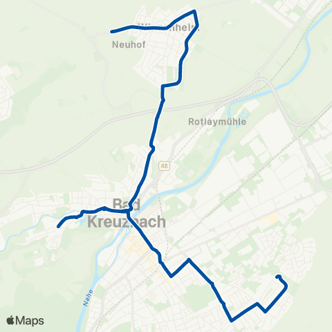Rhein-Nahe Nahverkehrsverbund GmbH Bad Kreuznach Hohe Bell - Bahnhof - Winzenheim Wendeplatz map