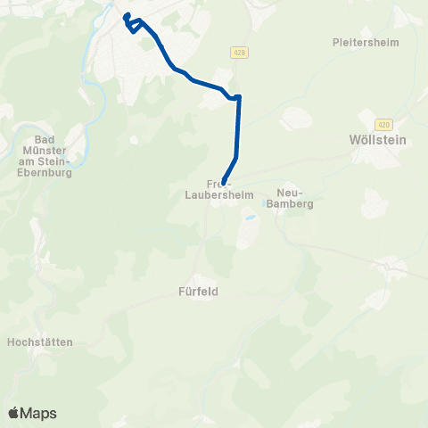 Rhein-Nahe Nahverkehrsverbund GmbH Bad Kreuznach - Hackenheim - Fürfeld - (Tiefenthal) - Frei-Laubersheim - Hackenheim - Bad Kreuznach map