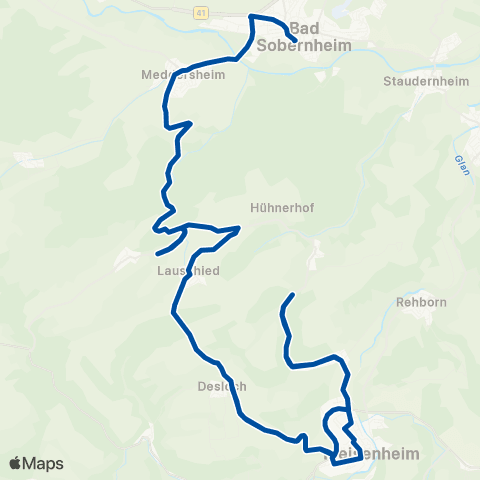 Rhein-Nahe Nahverkehrsverbund GmbH Bad Sobernheim - Meddersheim - Bärweiler - Raumbach - Meisenheim map