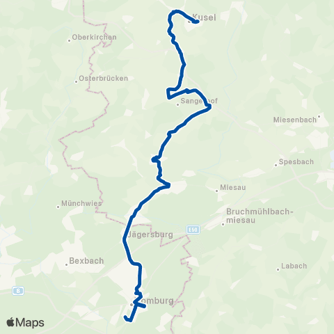 Rhein-Nahe Nahverkehrsverbund GmbH Hochstädten - Hochstetten - Dhaun - Kirn - Meckenbach map