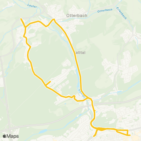 Stadtwerke Kaiserslautern Verkehrs-AG Stadtmitte - Wiesenthalerhof - Kreuzhof - Erfenbach map