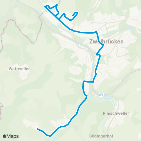 Verkehrsverbund Rhein-Neckar Mittelbach - Stadtmitte - Europaring (Ernstweiler) map