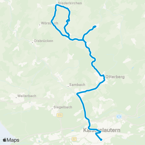 Verkehrsverbund Rhein-Neckar Kaiserslautern - Otterberg - Holbornerhof - Niederkirchen map