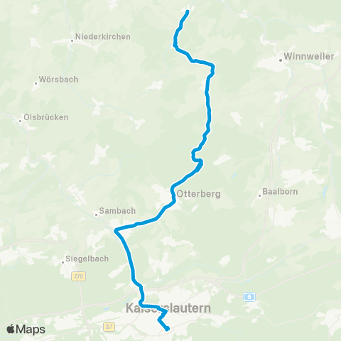 Verkehrsverbund Rhein-Neckar Gundersweiler - Drehenthalerhof - Otterberg - Kaiserslautern map