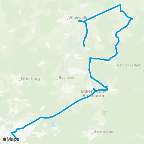 Verkehrsverbund Rhein-Neckar Winnweiler / Börrstadt - Alsenborn - Enkenbach - Kaiserslautern map
