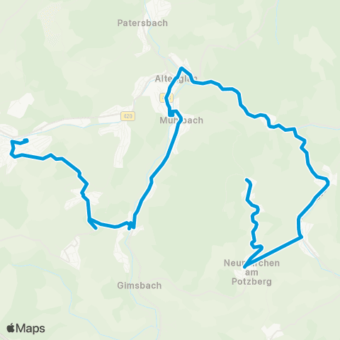 Verkehrsverbund Rhein-Neckar Niederstaufenbach - Neunkirchen - Theisbergstegen - Kusel map