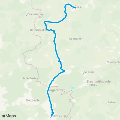Verkehrsverbund Rhein-Neckar Regiolinie Homburg (Saar) - Waldmohr - Brücken - Kusel map