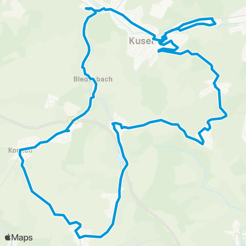 Verkehrsverbund Rhein-Neckar Kusel - Haschbach - Etschberg - Schellweiler - Hüffler - Wahnwegen - Konken - Bledesbach - Kusel map