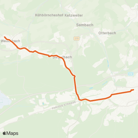Stadtwerke Kaiserslautern Verkehrs-AG KL Stadtmitte - Siegelbach - Rodenbach - Weilerbach map