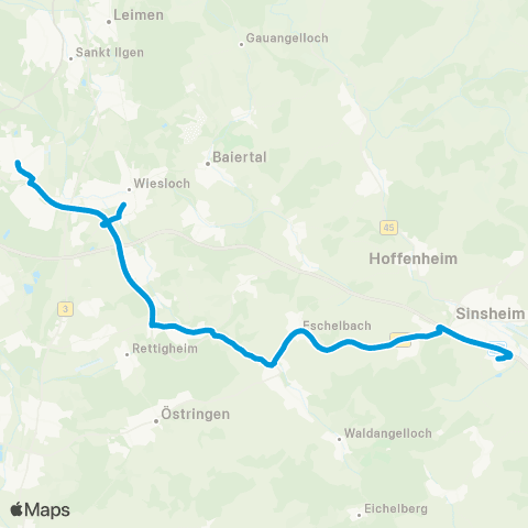 Verkehrsverbund Rhein-Neckar Sinsheim Rhein-Neckar-Arena - Mühlhausen Stadionverkehr TSG Hoffenheim map