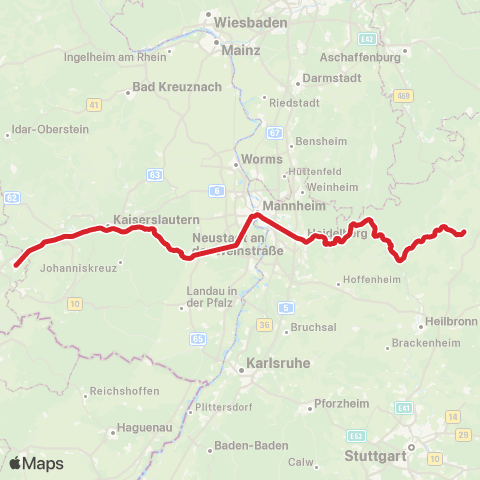 VRN Osterburken  ↔︎ Homburg (Saar) Hbf map