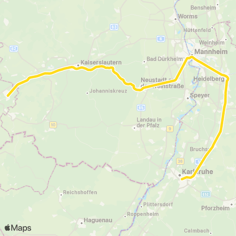 VRN Karlsruhe Hbf ↔︎ Germersheim map