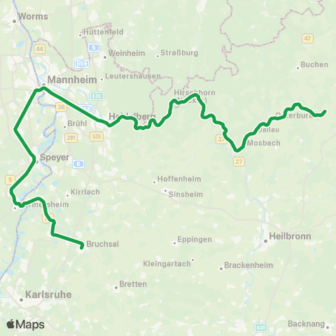 VRN Ludwigshafen Hbf ↔︎ Bruchsal map