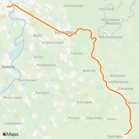 VRN Eppingen  ↔︎ Heidelberg Hbf map