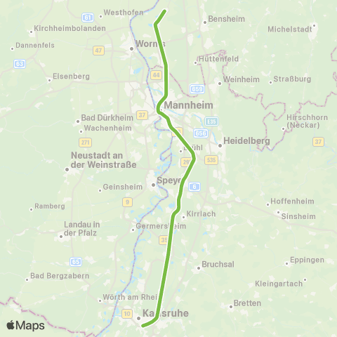 VRN Karlsruhe Hbf ↔︎ Groß-Rohrheim map