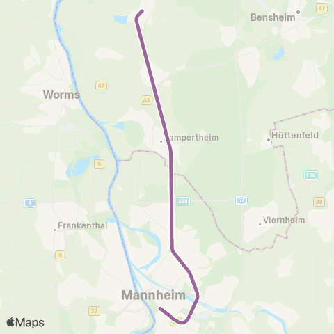 VRN Mannheim Hbf ↔︎ Biblis map