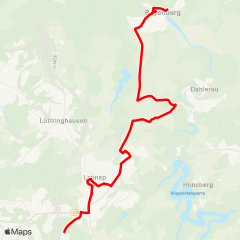 VRR Grenzwall - Lennep Mitte - Hackenberg - Cluse - Grünental - Wuppertal Beyenburg map