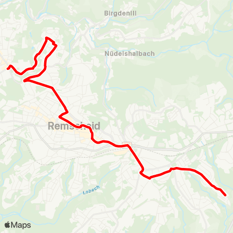 VRR Baisiepen - Zentralpunkt - Remscheid Mitte - Stadtpark - Königstraße - Hasten map
