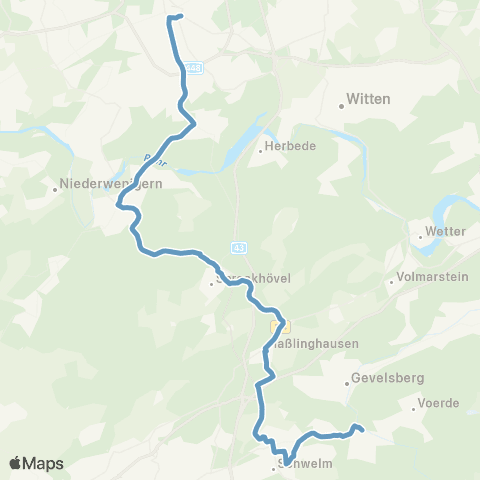 VRR Bochum Hbf - Hattingen - Sprockhövel - Schwelm - Ennepetal Busbahnhof map