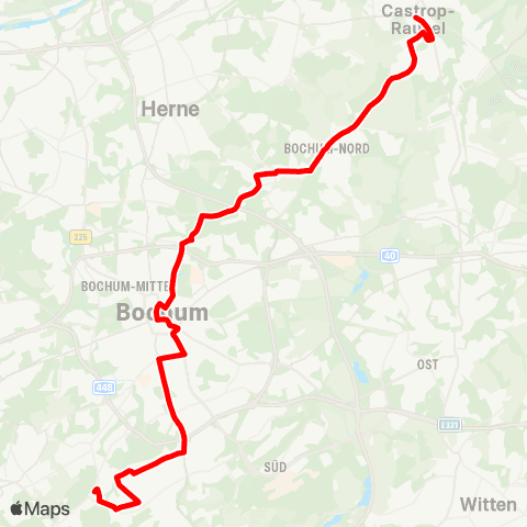 VRR BO-Weitmar - Bochum Hbf - Grumme - Gerthe - Castrop-Rauxel map