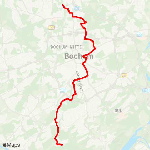 VRR BO-Riemke - Hofstede - Bochum Hbf - Weitmar map