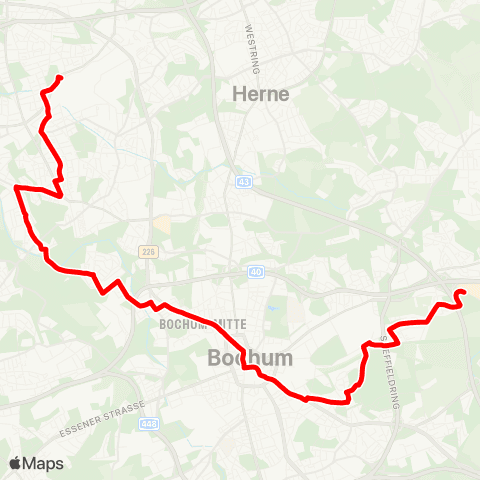 VRR BO-Harpen - Bochum Hbf - Hamme - HER-Röhlinghausen - Wanne-Eickel Hbf map