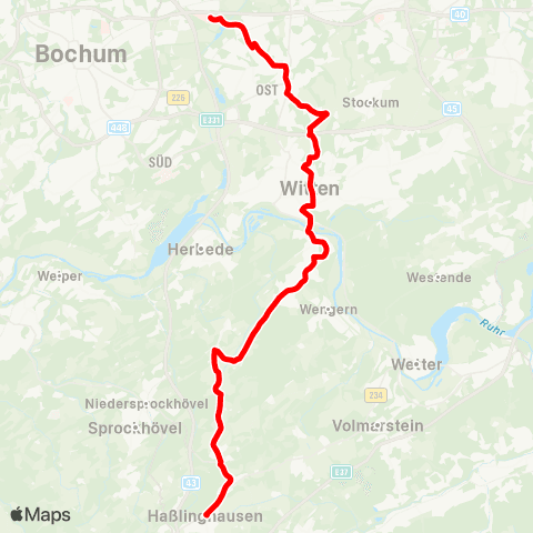 VRR Sprockh.-Haßlinghausen - WIT-Durchholz - Bommern - Witten Hbf - Rathaus - BO-Langendreer - Harpen map