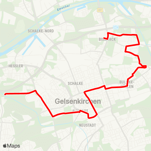 VRR GE-Feldmark - Gelsenkirchen Hbf - Bulmke-Hüllen - Bismarck map