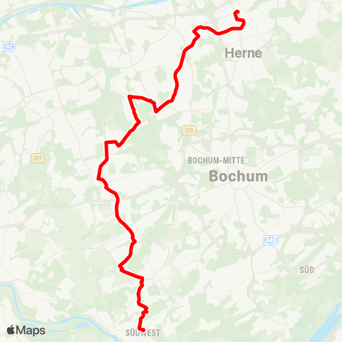 VRR BO-Linden - WAT-Höntrop - Wattenscheid - HER-Röhlinghausen - Eickel - Herne Bf map