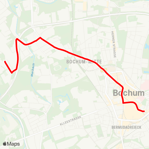 VRR BO-Carolinenglückstr. - Hamme - Rathaus - Bochum Hbf / Boulevard map