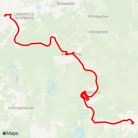 VRR W-Oberbarmen - Beyenburg - Radevormwald map