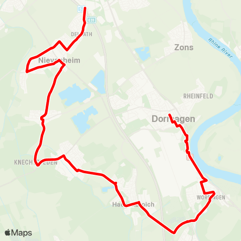 VRR Dormagen Nievenheim - Köln-Worringen - Dormagen Marktplatz map