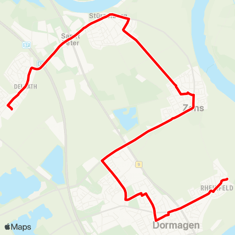 VRR Rheinfeld - Marktplatz - Dormagen Bf - Nievenheim Bf - Niev.-Gesamtschule map