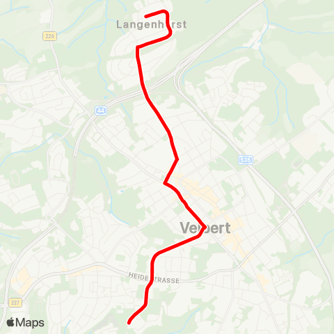 VRR Velbert Am Grünewald - ZOB - Velbert Hasenpfad map