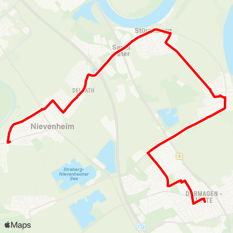 VRR Forsthausstraße - Nievenheim Bf. - Zons - Dormagen Bf - Marktplatz map