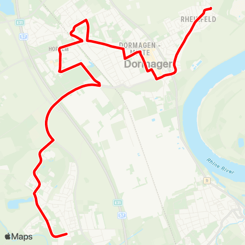 VRR Hackenbroich - Dormagen Bf. - Marktplatz - Rheinfeld map